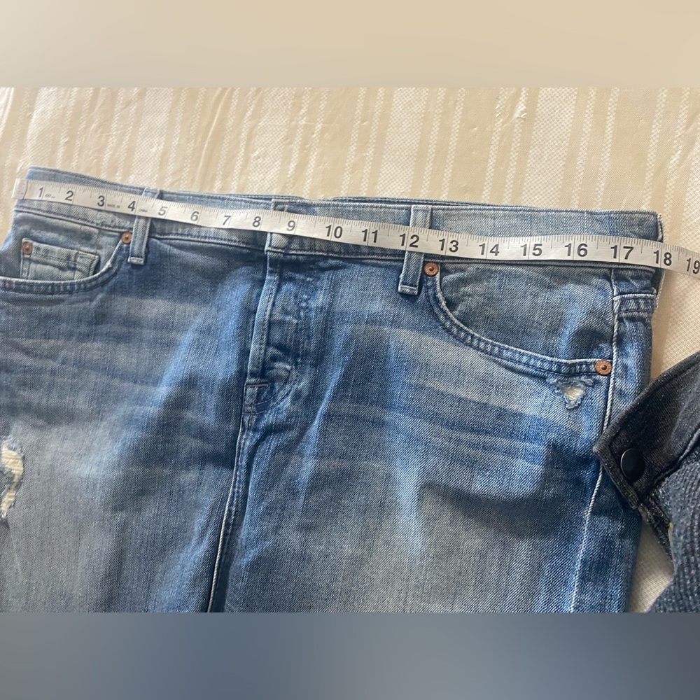 7 For All Mankind Light Blue Frayed Denim Skirt size 31 - Picture 7 of 8